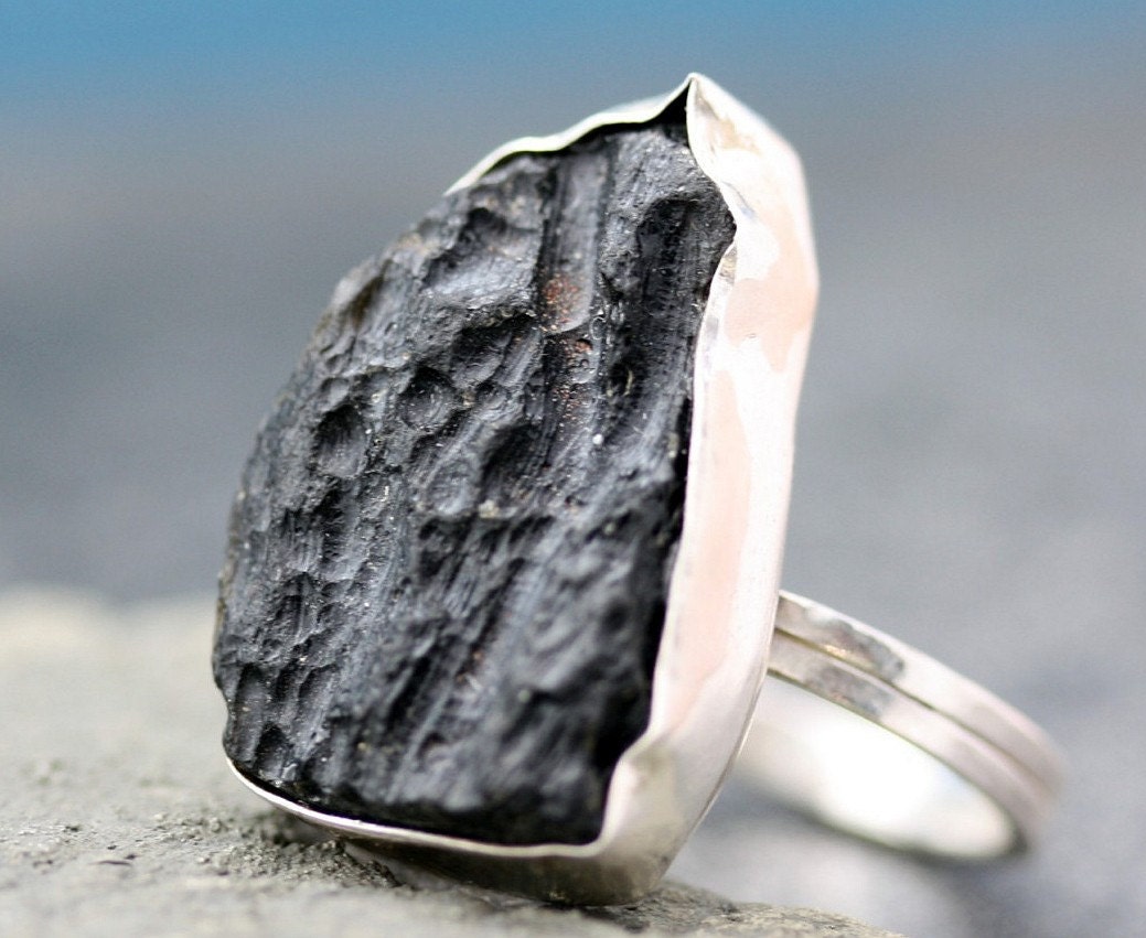 Tektite- Meteoric Impact Specimen in Sterling Silver Ring