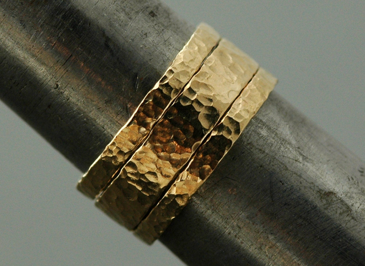 Gold Stacking Rings- Set of Three-14k Gold, Hammered Finish