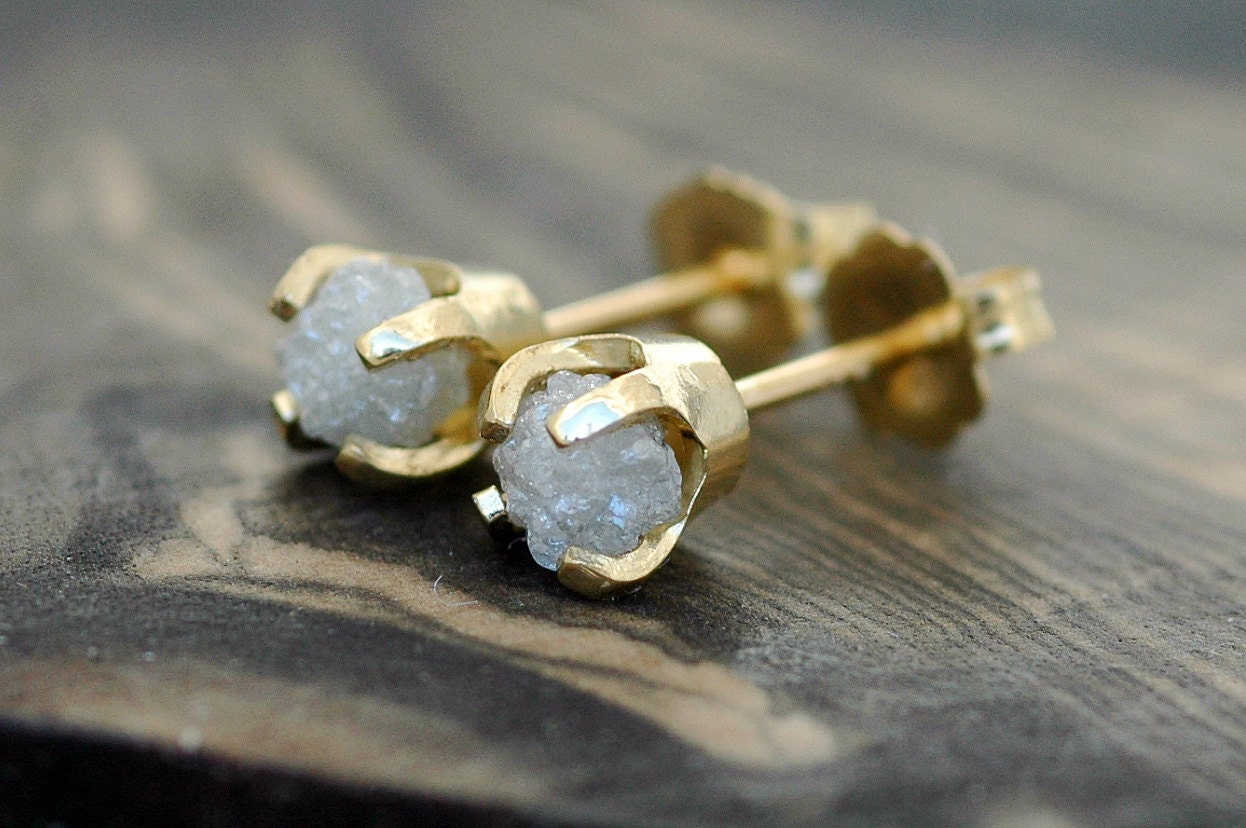 Rough Diamonds in 18k Yellow Gold Earrings