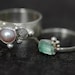 Rough Diamond and Pearl Engagement Band and Wedding Stacking Ring with Rough Specimen Set- Custom Made Custom Colour