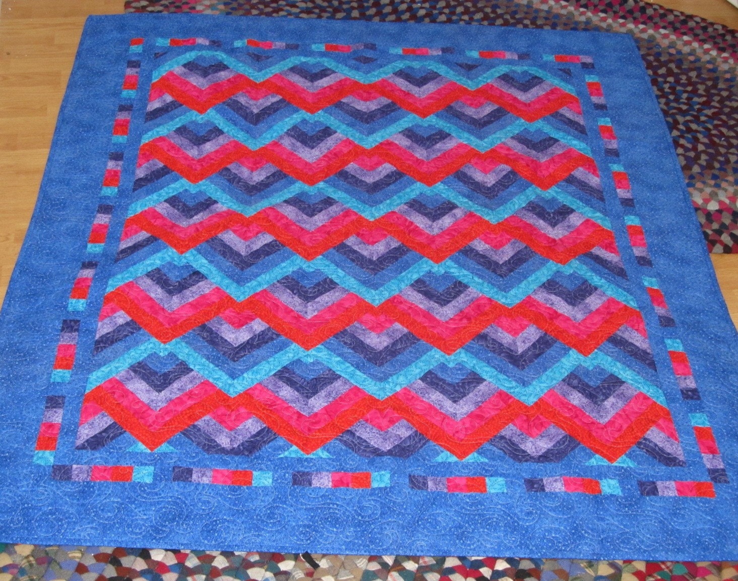 Handmade Chevron Log Cabin Lap Quilt