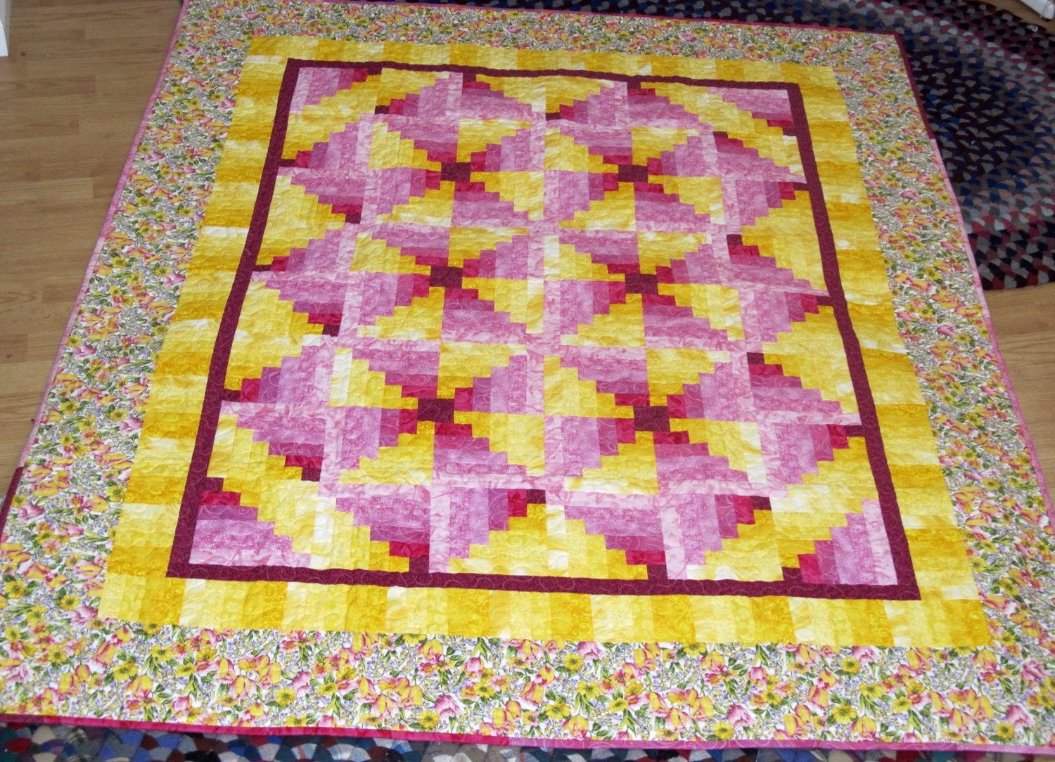 Handmade Log Cabin Lap Quilt
