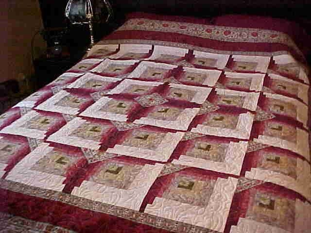Handmade Monticello Log Cabin Bed Quilt