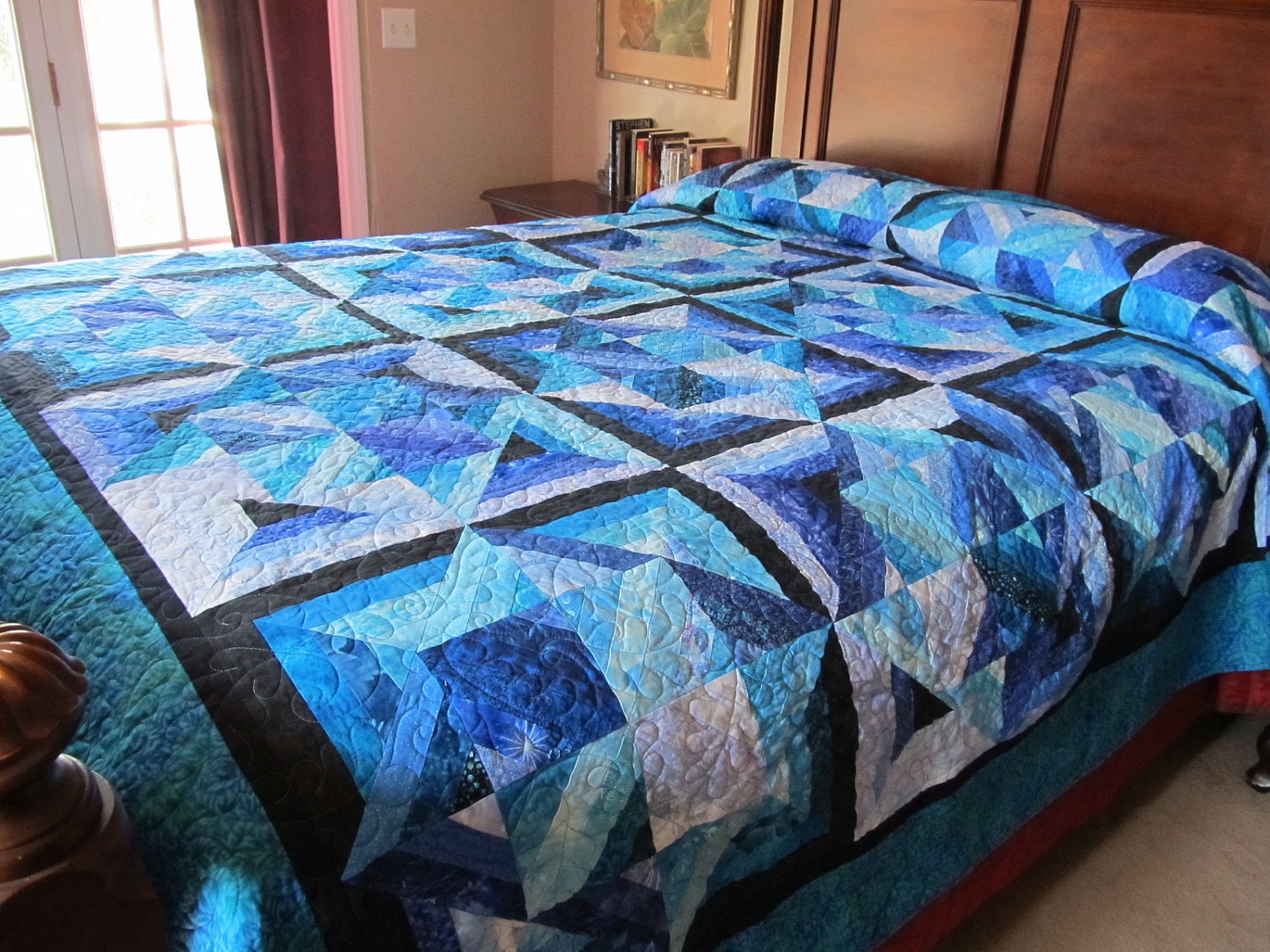 Handmade King/Queen Size Blue Bouillabaisse Bed Quilt