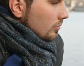 BLUE PAISLEY wool silk men scarf muffler warm felted felt merino man scarves