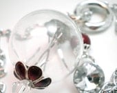 Long Statement Necklace - Peppermint Ice Hollow Glass Beads with Tinsel  and Crystal Flare