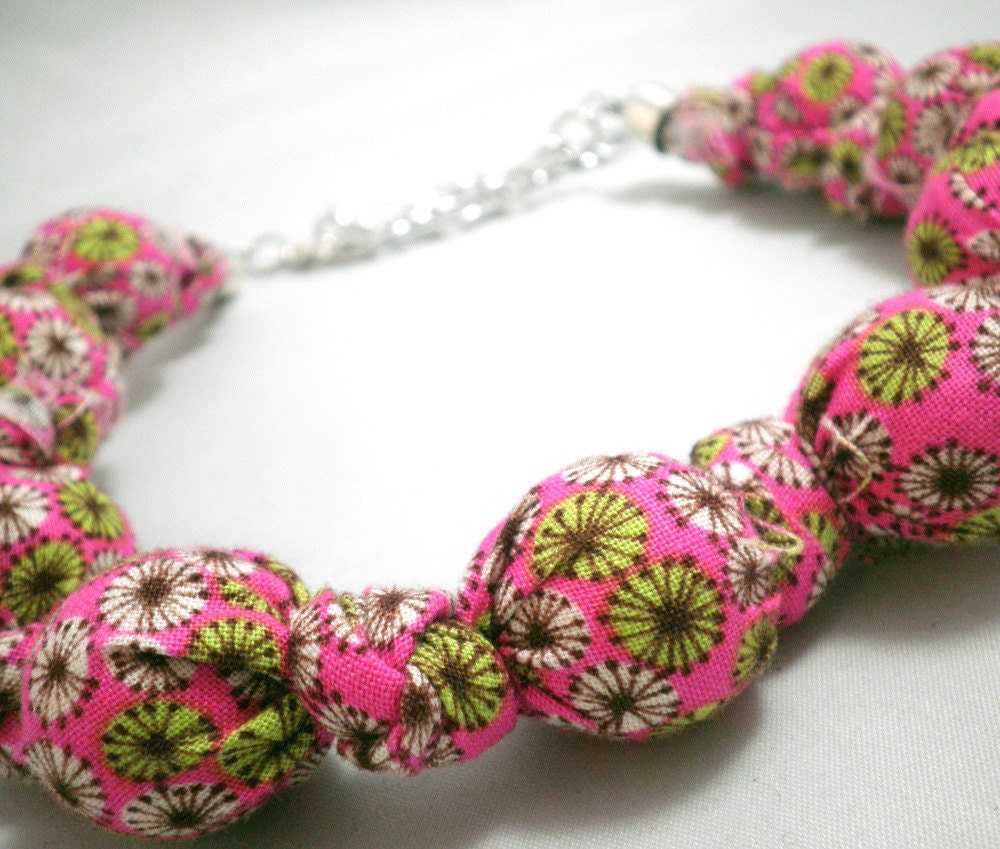 Fabric Necklace - Knotted Raw Bubbles in Dill Blossom Pink