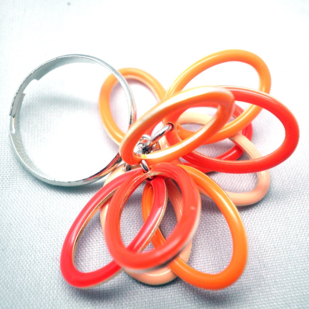 Adjustable Ring - Tangerine Dream Flower - Candy Drop Epoxy Loop Clusters - Cha Cha