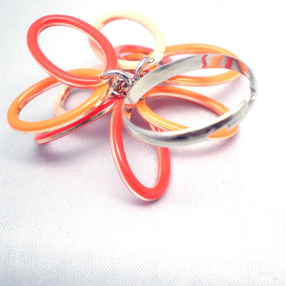 Adjustable Ring - Tangerine Dream Flower - Candy Drop Epoxy Loop Clusters - Cha Cha
