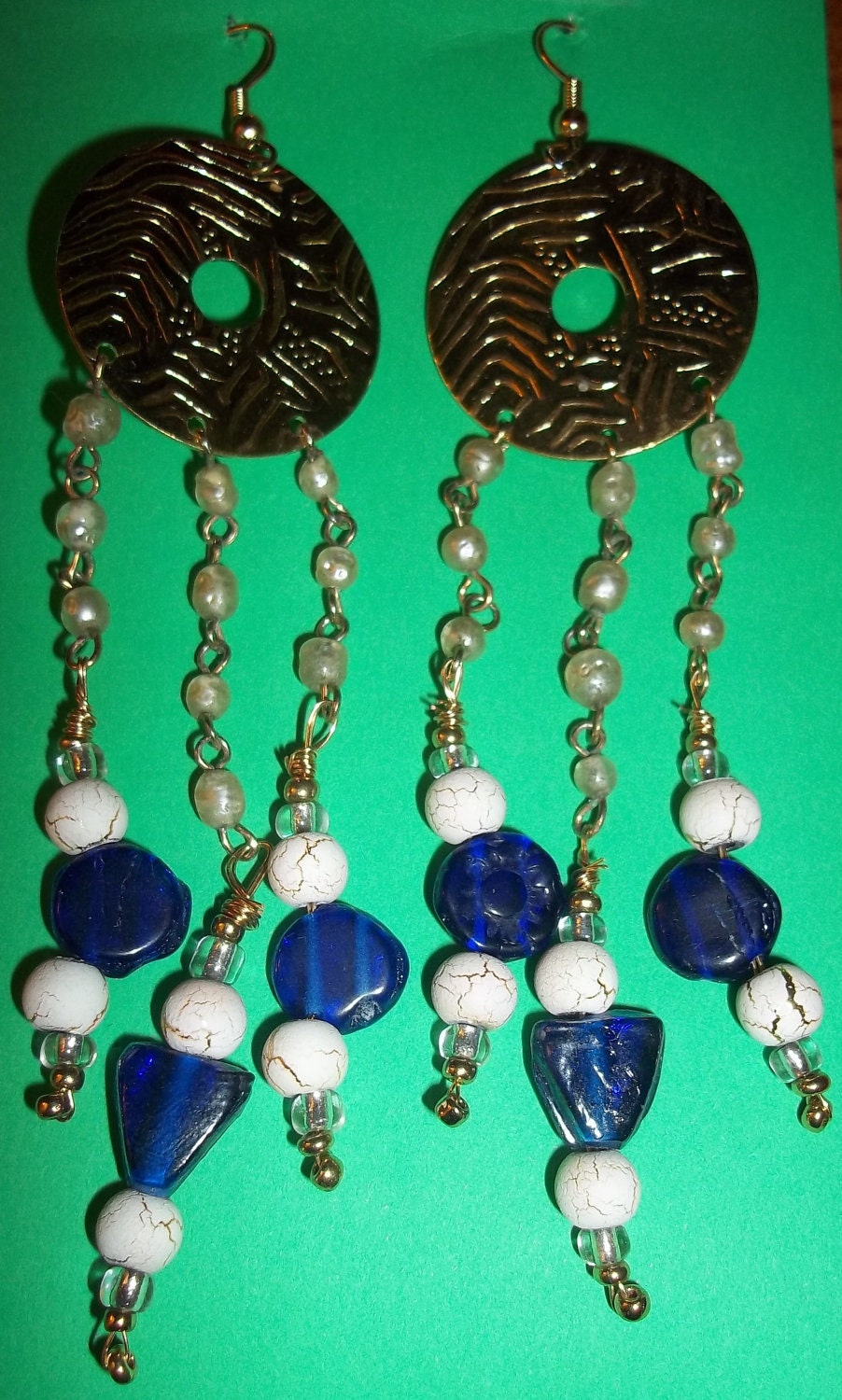 Beautiful Blueglass and White Marble Dangle Earrings