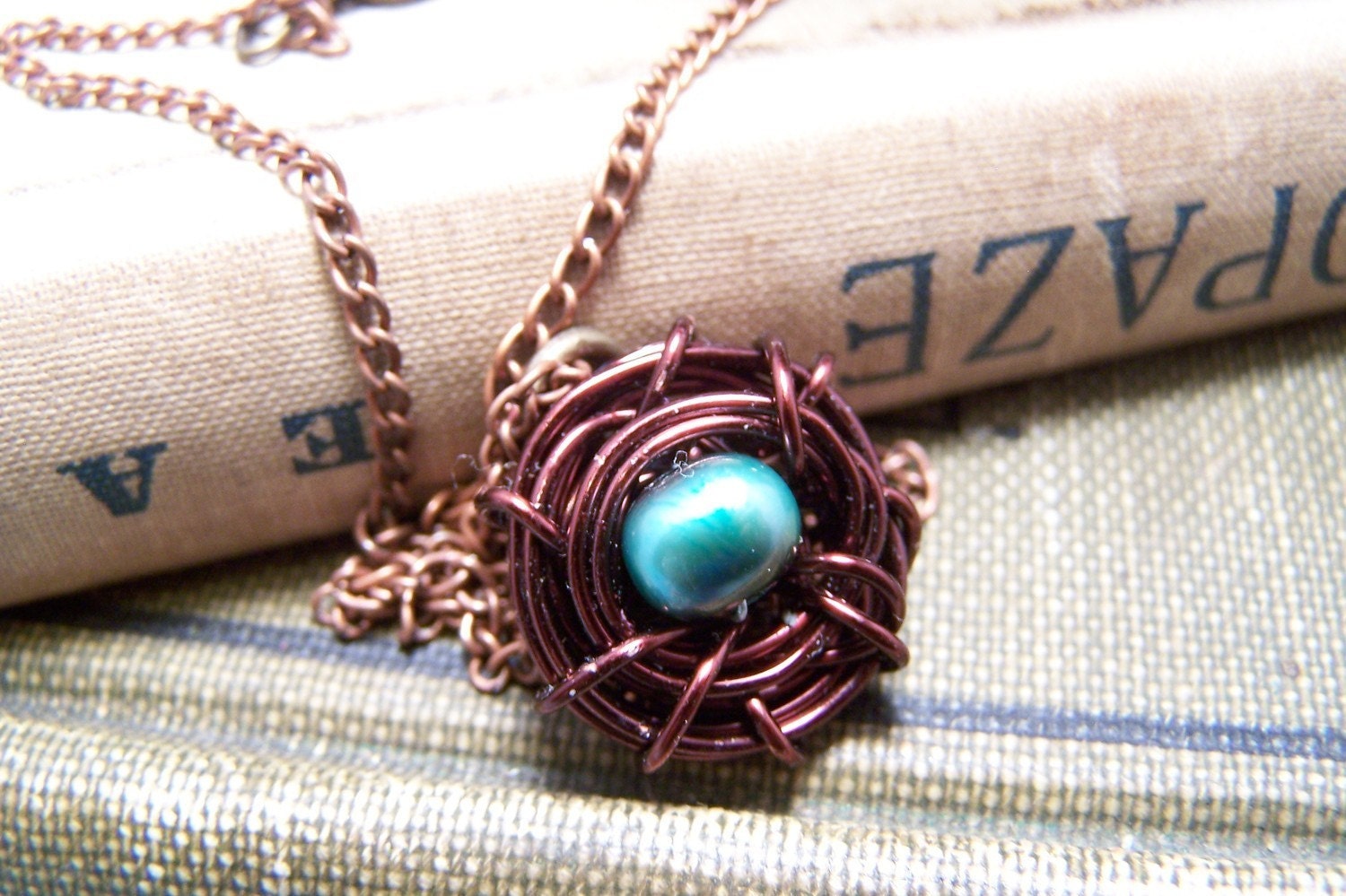 Bird Nest Necklace with One Egg in Copper with a Blue Egg...Mom of one or Expectant Mommy