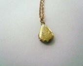 Pretty gold locket necklace with embossed vintage brass teardrop on new brass necklace chain.