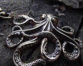 Octopus Keychain - Antiqued  Brass Oversized Octopus Keychain