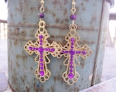 Royal Cross - Purple Crystal Cross and Purple Beaded Earrings