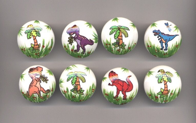 DINOSAURS - Wooden Knobs/Pulls - Set of 8 - Great for Little Boy's Room or Nursery