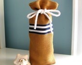 Burlap Wine Gift Bag Nautical Navy Blue Stripe