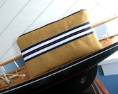Burlap Nautical Clutch Navy White Stripe