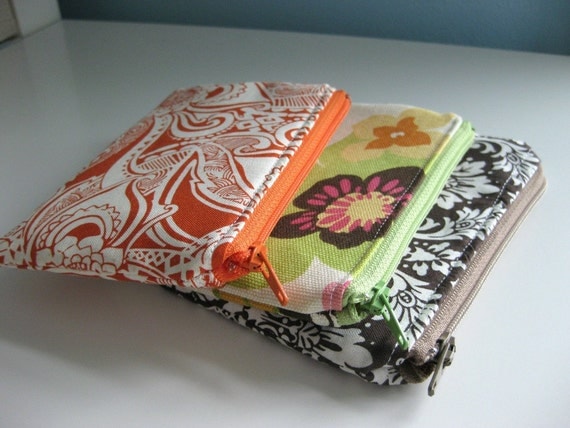 Mini Zipper Pouch - Set of 3 Fall Orange & Brown