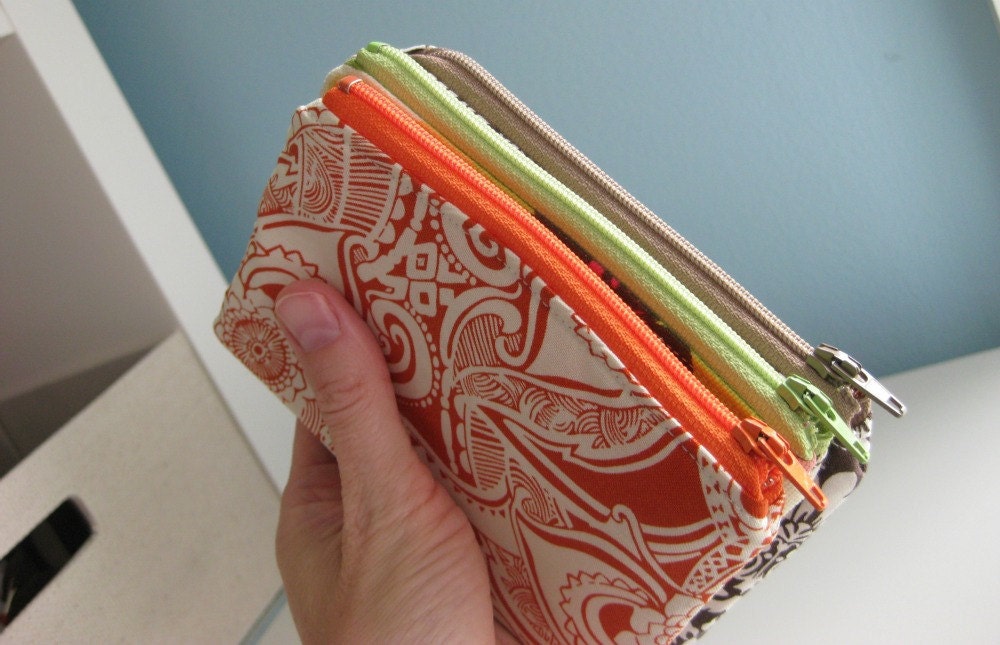 Mini Zipper Pouch - Set of 3 Fall Orange & Brown