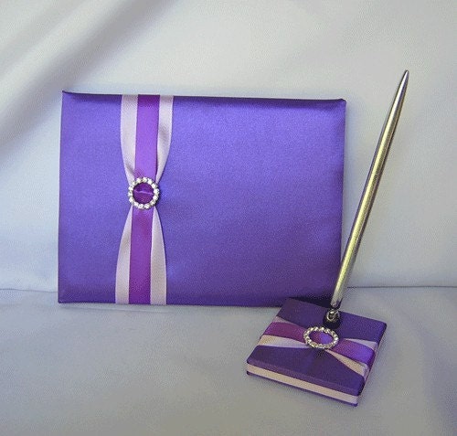Purple Lavender Flower Girl Basket Ring Bearer Pillow Guest Book Pen Set