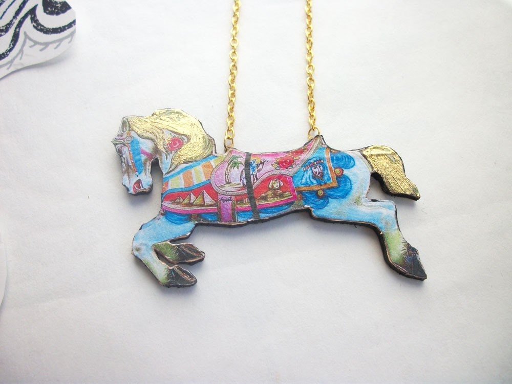 Horse Necklace on Carousel Horse Wooden Necklace Pendant By Gossimarwings On Etsy