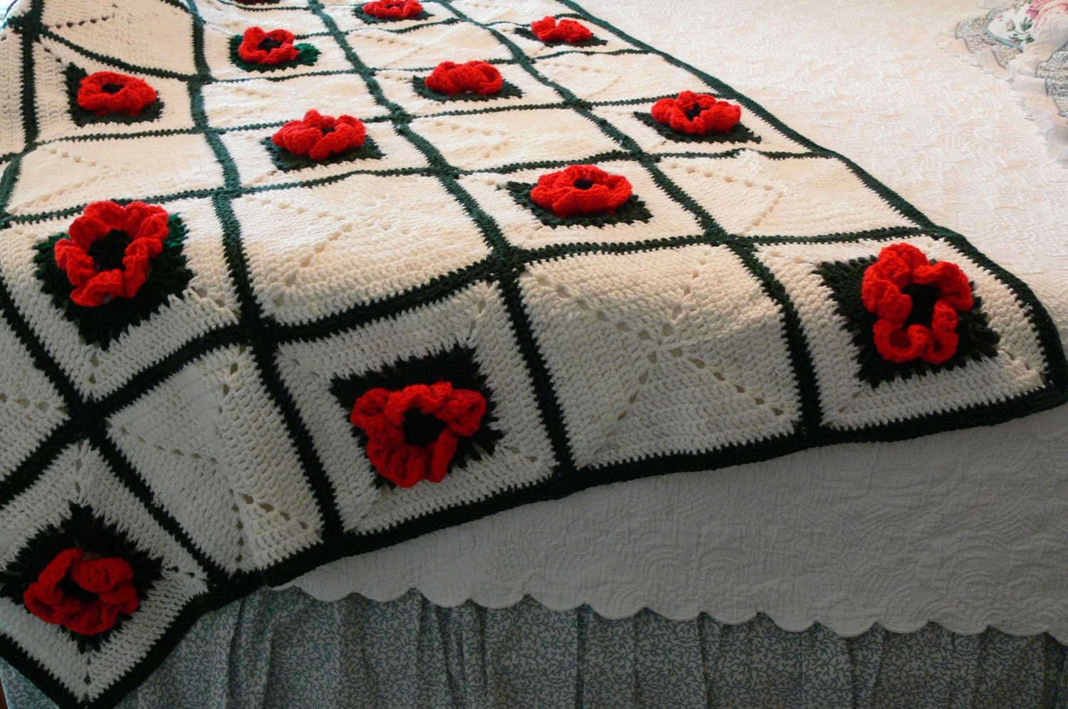 Vibrant  red poppy afghan