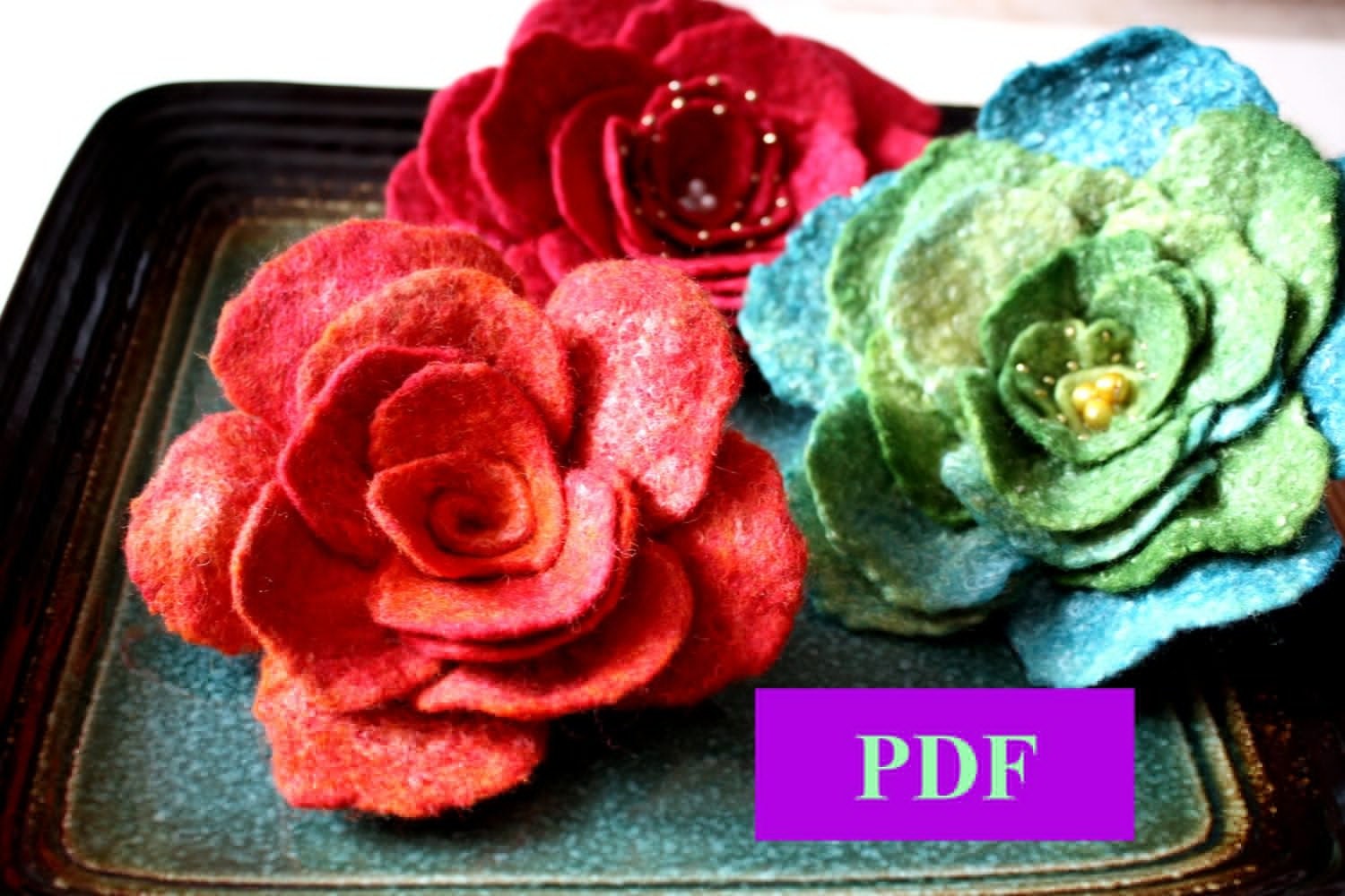Flower pattern PDF Tutorial Wet felted flower pin / brooch guide how to make / step by step instruction wedding bridal baby party women