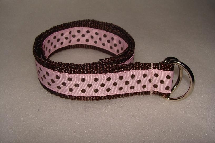 Pink with Small Brown Dots: Children's D-Ring Belt- You pick the SIZE