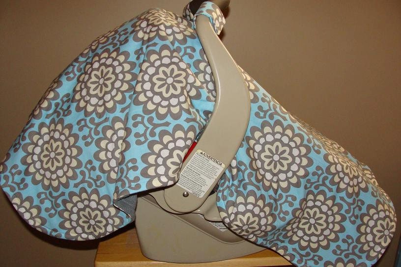 Carseat Canopy in Wallflower in Sky  with Weighted Corners and Cotton Inside