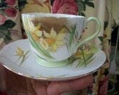 Vintage Gold Rimmed Bone China Shelley Teacup and Saucer in "Jonquil" Design from Rustysecrets