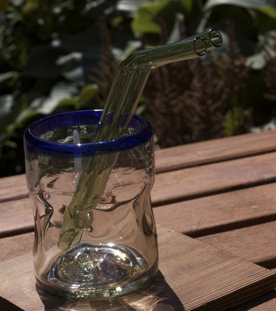 Glass Bended Straws - 2 - Regular Size - Tea Green Glass - Reusable and Eco-Friendly -  Lifetime Guarantee