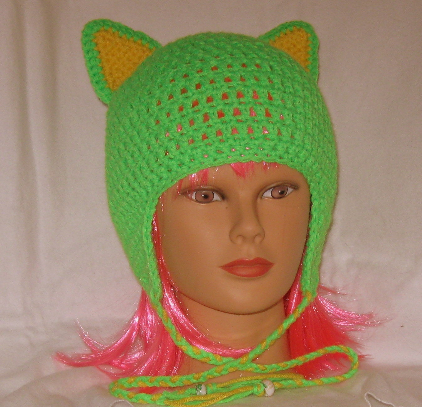 Lime And Lemon Crochet Cat Hat, Adult Size