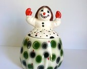 SALE Vintage Cookie Jar Girl Clown with Polka Dots