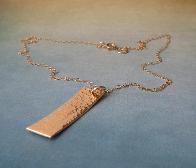 Modern 14k gold filled rectangle textured pendant necklace.  Simple minimalist artisan jewelry.  Dainty cable chain. Handmade gift for her.