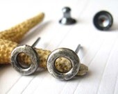 Rustic tiny sterling silver oxidized textured ring stud earrings. Modern everyday post jewelry. SImple & lightweight. Gift for her. Women.