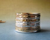 10 mixed metal stacking rings. 14k gold filled & sterling silver. Artisan handmade simple modern jewelry. Versatile texture. Gift for her.