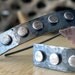 Modern chic skinny earrings. Artisan handmade rustic slim oxidized & brushed studded sterling silver urban jewelry. Walk the Line.