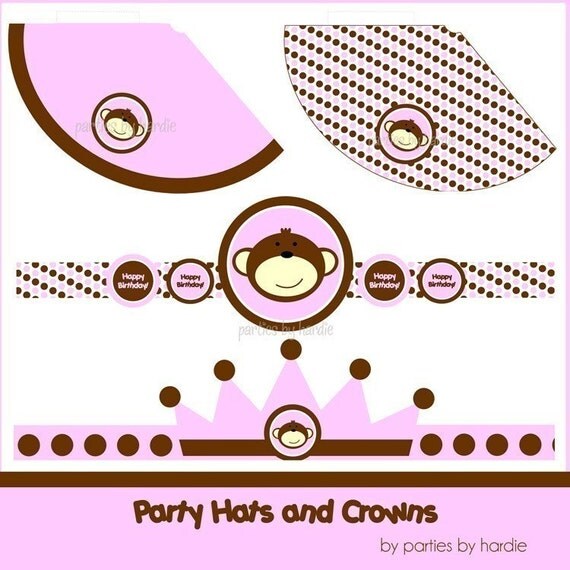 Monkey Party Pink-Printable PDF file Il_570xn