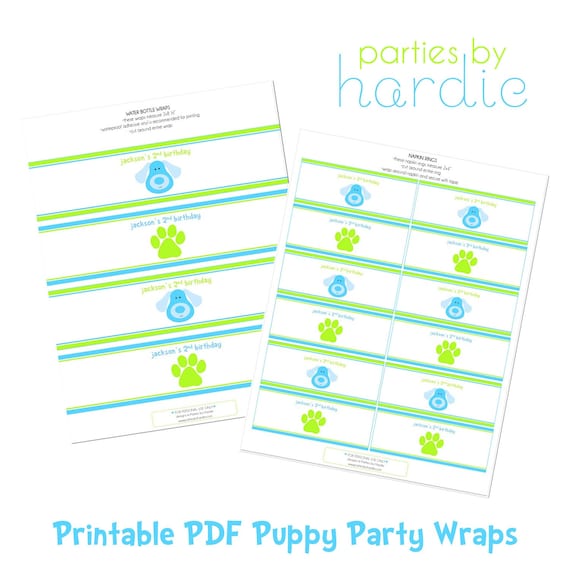 Puppy Party Water Bottle Labels & Napkin Wraps-Printable PDF file PERSONALIZED Il_570xn