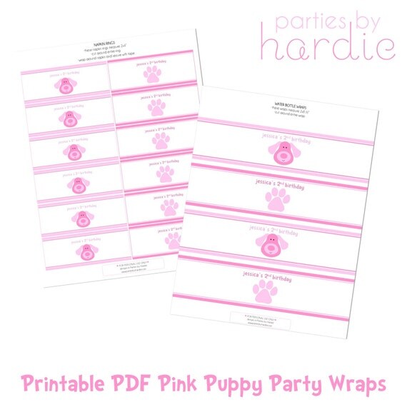 Puppy Party Water Bottle Wraps & Napkin Wraps-Printable PDF file PERSONALIZED Il_570xn