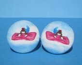 Sock Monkey at the Pool ponytail holder blue with pink raft