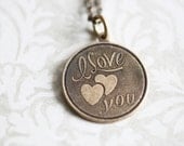 I love you double heart pendant necklace - Made in USA Stamping