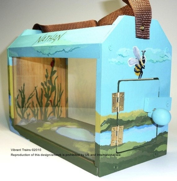 Custom Solid Wood Bug House for Butterflies, Reptiles and Small Animals custom hand painted to meet your design and color specifications