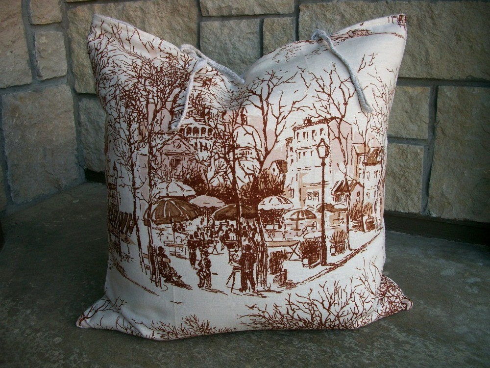 French Country Home Decorative Pillow Cover with Vintage French Linen on Back