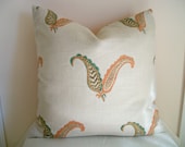 S A L E Feather Pillow Cover in Autumn Colors Designer Decorative Natural Linen and Emberglow with Bits of Vintage Grainsack on Back