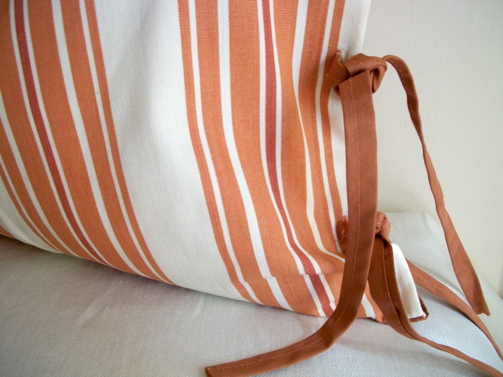 S A L E Decorative Pillow Cover Handwoven Stripe Pumpkin Orange and Ivory