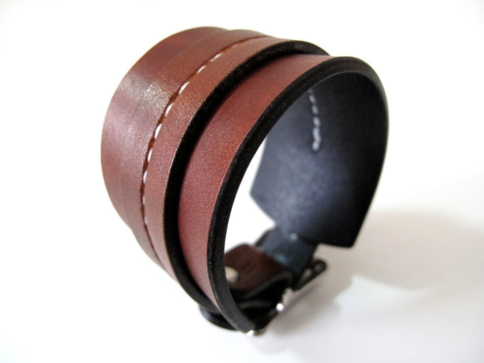 Rust Brown One Strap Saddle Stitch Cuff