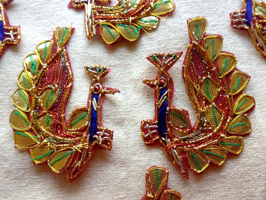 Peacock Applique Red Gold Blue Green - Dancing In The Rain