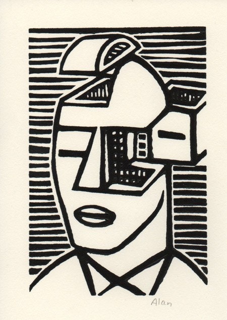 Compartmentalize. Linocut