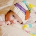 Long Tail Easter Pastels Elf Hat and Basket with Easter Eggs and Carrot - Newborn, 3-6, 6-12, Toddler- Great Photo Prop - Made to Order